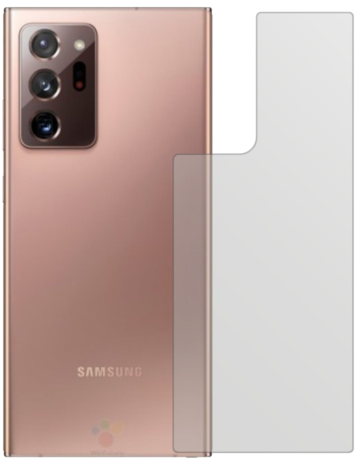 SamsungGalaxy Note 20 5G Rückseite mit aufgebrachter dipos Displayschutzfolie, die lästige Fingerabdrücke minimiert