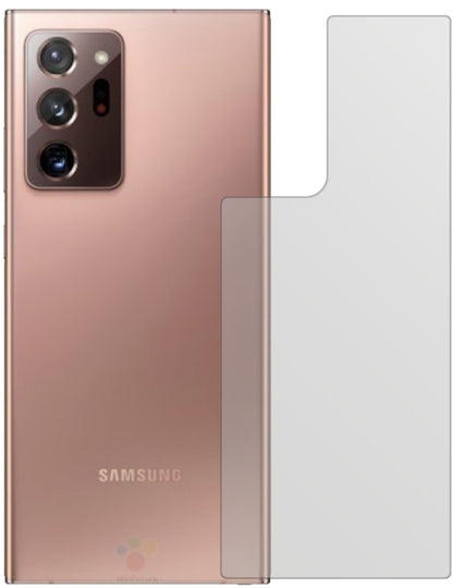 SamsungGalaxy Note 20 5G Rückseite mit aufgebrachter dipos Displayschutzfolie, die lästige Fingerabdrücke minimiert