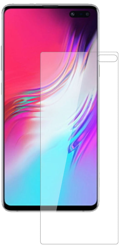 SamsungGalaxy S10 5G mit aufgebrachter dipos Flex Schutzfolie, glasklare Darstellung ohne Einschränkungen