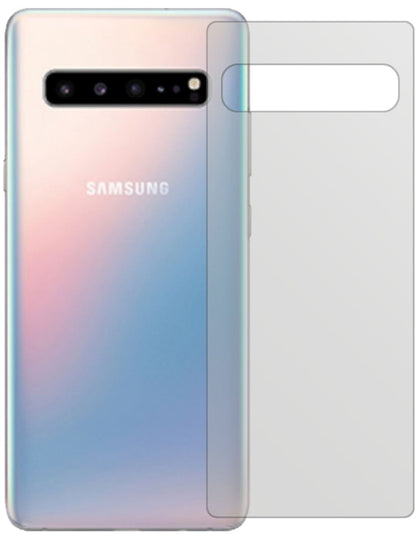 SamsungGalaxy S10 5G Rückseite mit aufgebrachter dipos Displayschutzfolie, die lästige Fingerabdrücke minimiert