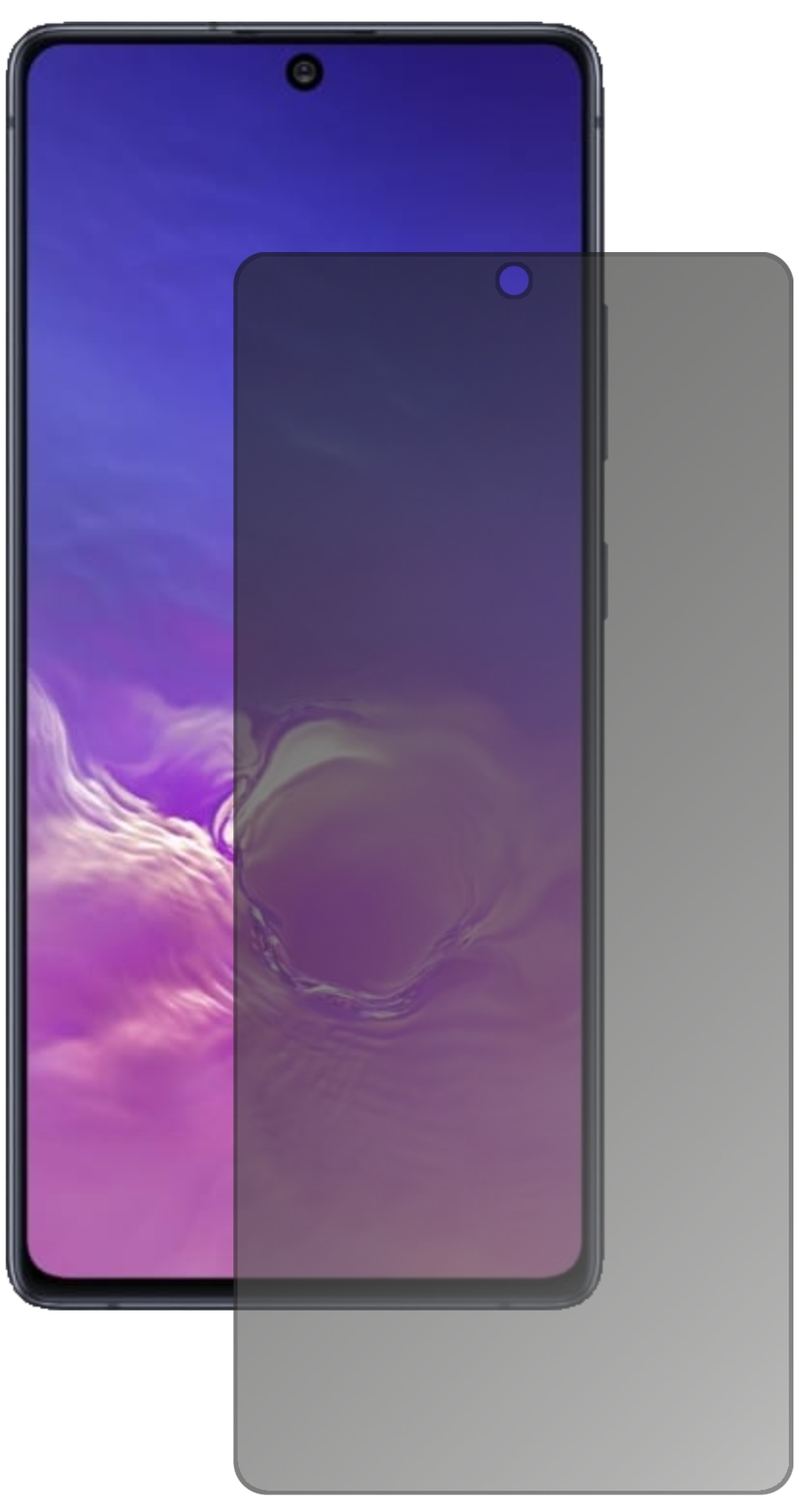 SamsungGalaxy S10 Lite mit aufgebrachtem dipos Displayschutz, der seitliche Einblicke blockiert