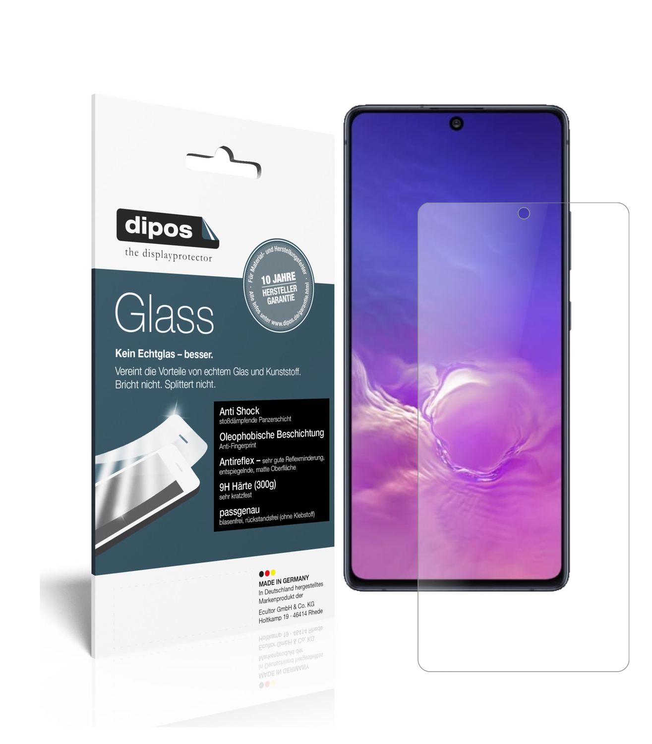 Matte Displayschutzfolie von dipos passend für Samsung Galaxy S10 Lite, 9H kratzfest und blasenfrei montiert