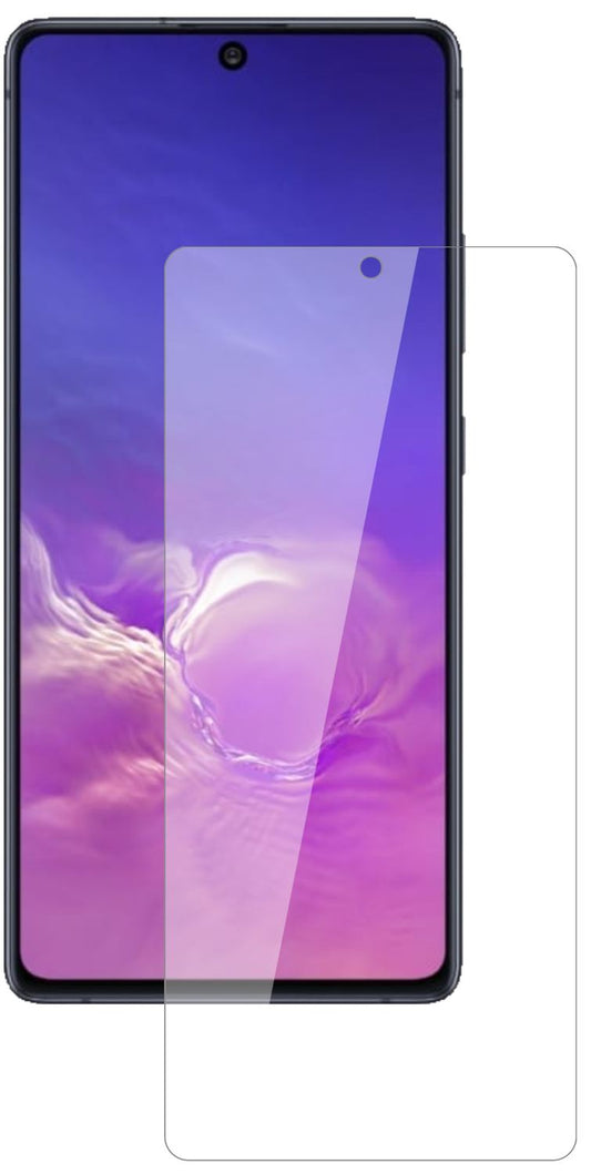 SamsungGalaxy S10 Lite mit aufgebrachter dipos Flex Schutzfolie, glasklare Darstellung ohne Einschränkungen