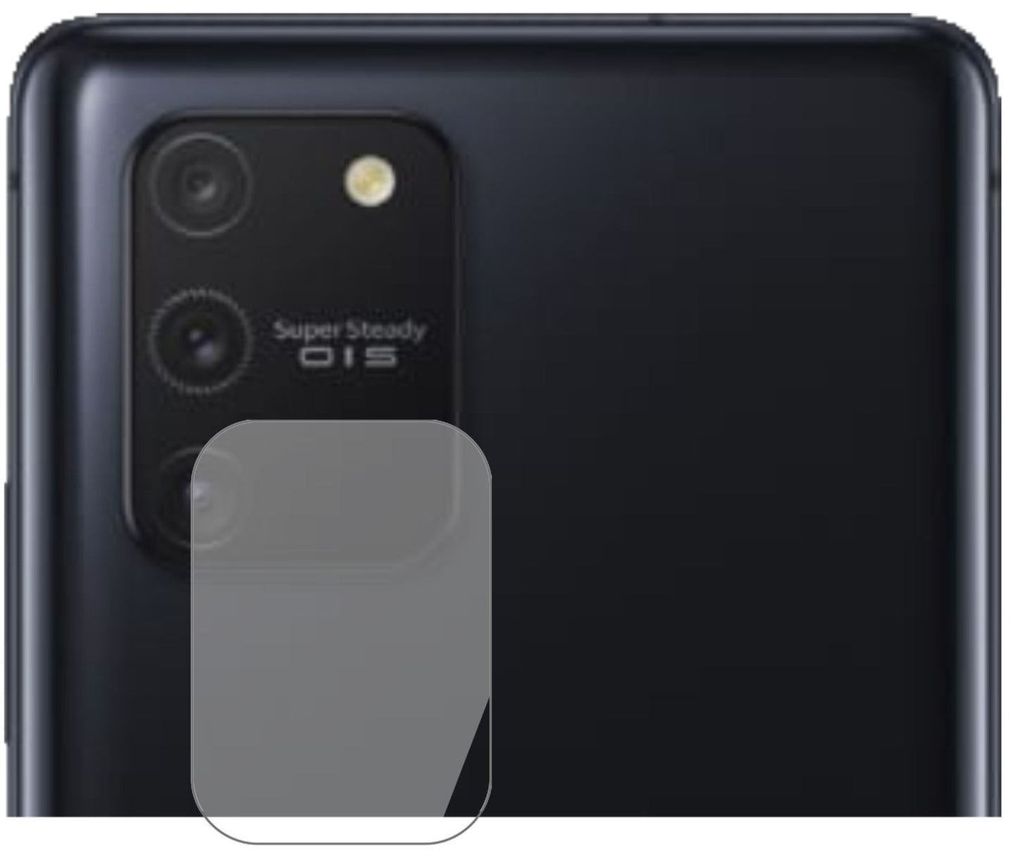 SamsungGalaxy S10 Lite Kameralinse mit aufgebrachter dipos Flex Schutzfolie, glasklare Darstellung ohne Einschränkungen