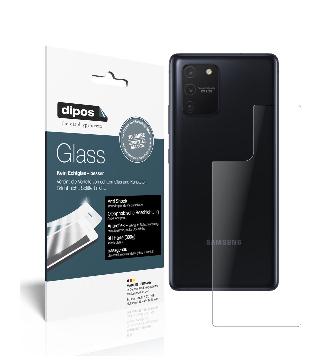 Matte Displayschutzfolie von dipos passend für Samsung Galaxy S10 Lite Rückseite, 9H kratzfest und blasenfrei montiert