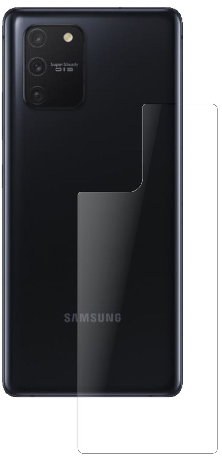 SamsungGalaxy S10 Lite Rückseite mit aufgebrachter dipos Panzerfolie, die lästige Fingerabdrücke minimiert