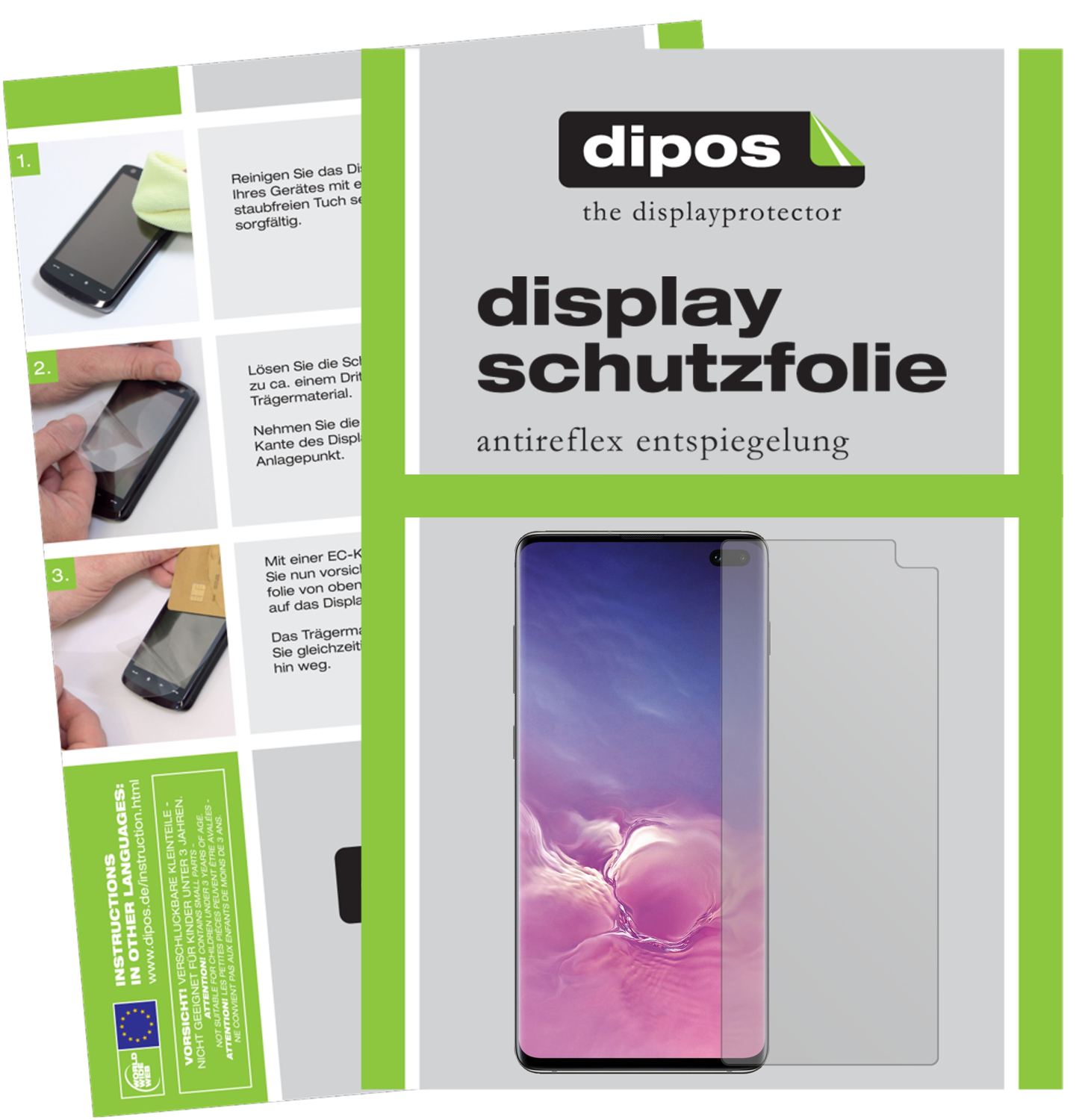 Matte Displayschutzfolie von dipos passend für Samsung Galaxy S10 Plus, präziser Zuschnitt und blasenfrei montiert