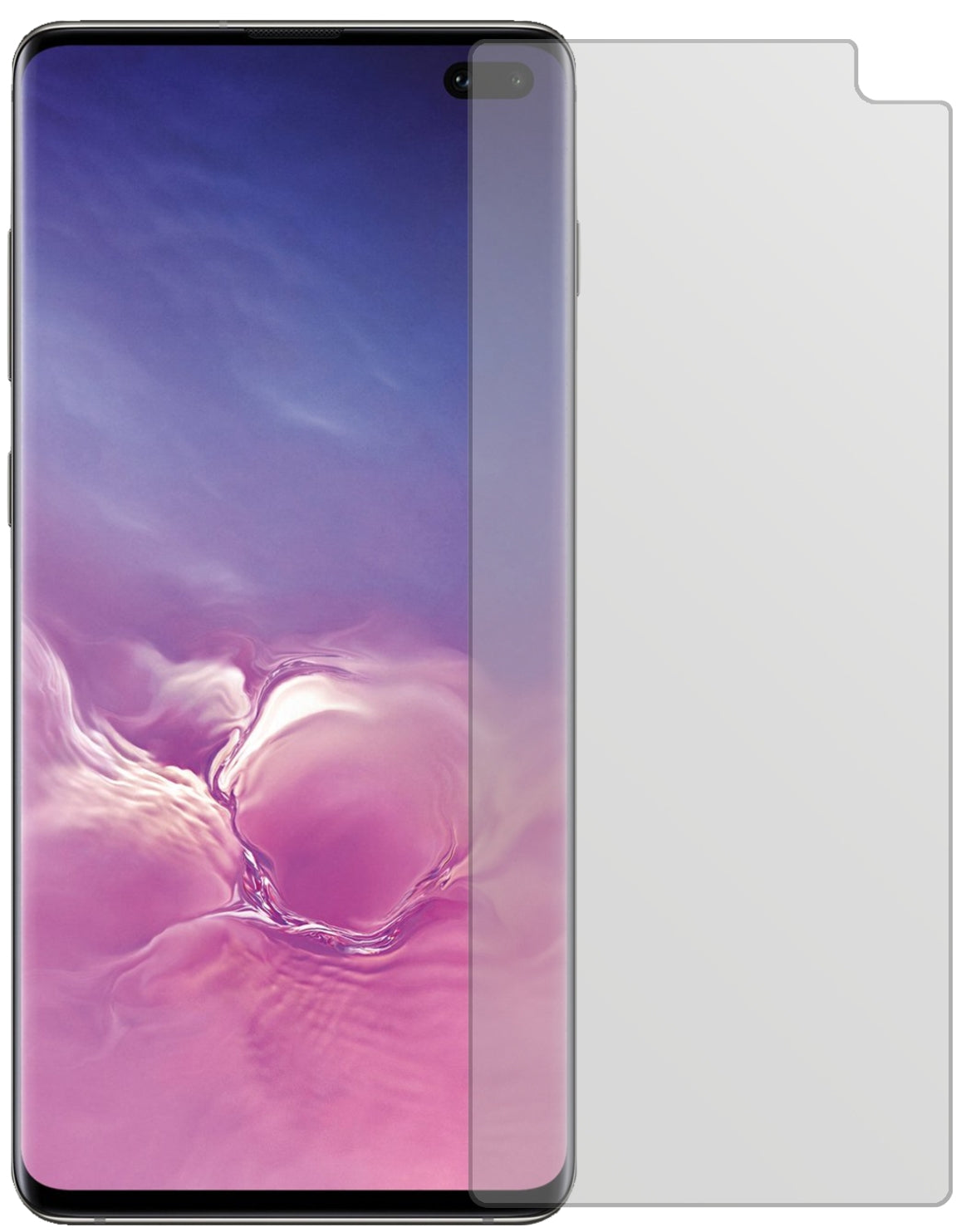 SamsungGalaxy S10 Plus mit aufgebrachter dipos Displayschutzfolie, die lästige Fingerabdrücke minimiert