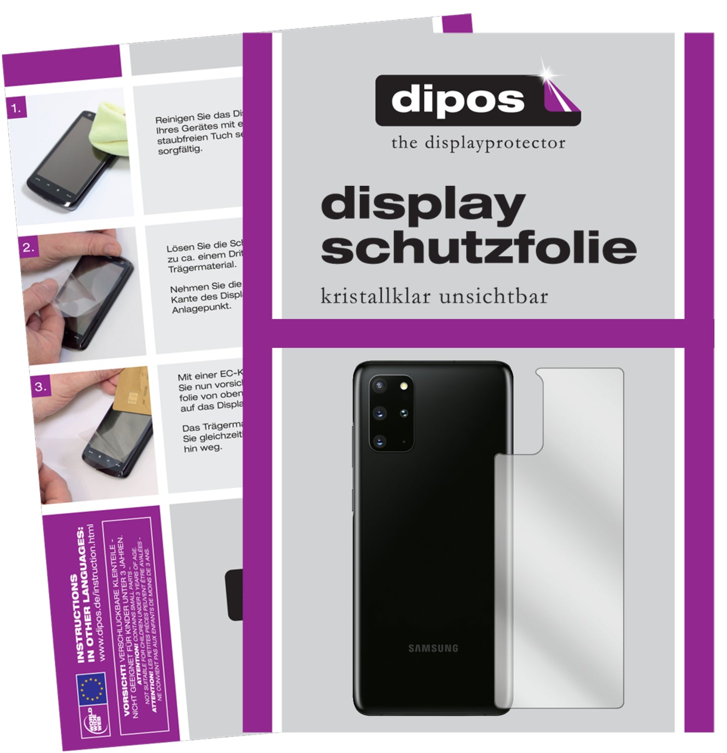 5x Schutzfolie klar für Samsung Galaxy S20 Plus Rückseite Display-Schutzfolie