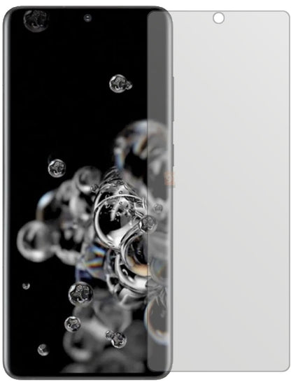 SamsungGalaxy S20 Ultra 5G mit aufgebrachter dipos Displayschutzfolie, die lästige Fingerabdrücke minimiert