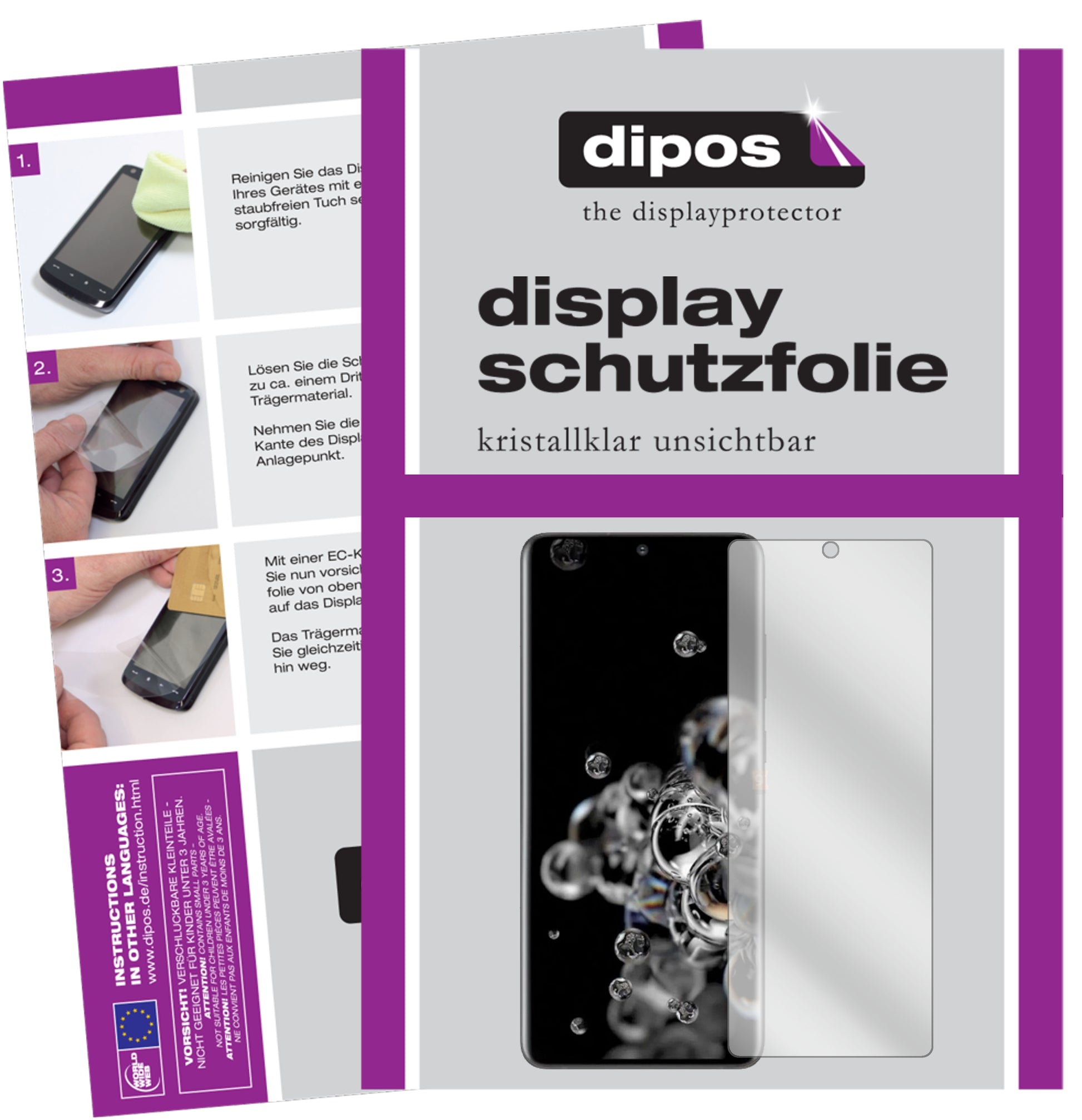 Klare Displayschutzfolie von dipos passend für Samsung Galaxy S20 Ultra 5G, präziser Zuschnitt und blasenfrei montiert