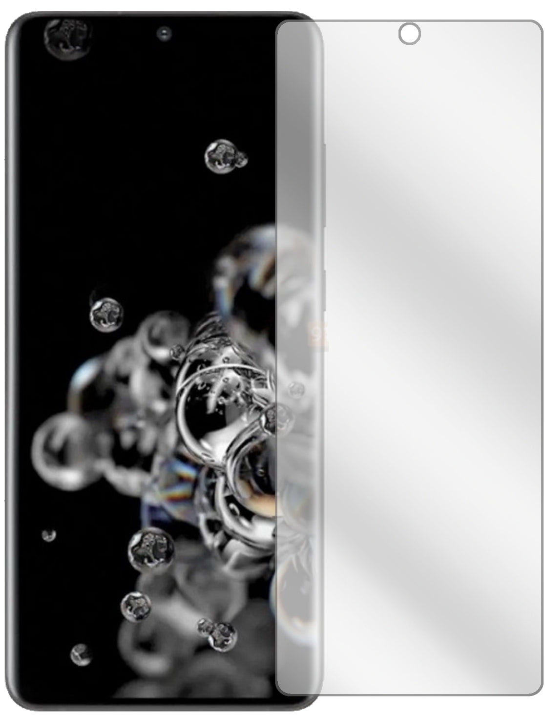 SamsungGalaxy S20 Ultra 5G mit aufgebrachter dipos Displayschutzfolie, glasklare Darstellung ohne Einschränkungen