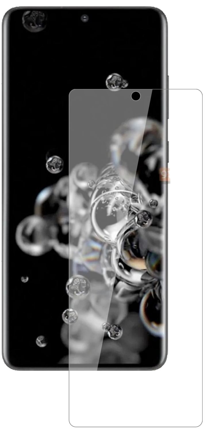 SamsungGalaxy S20 Ultra 5G mit aufgebrachter dipos Flex Schutzfolie, glasklare Darstellung ohne Einschränkungen