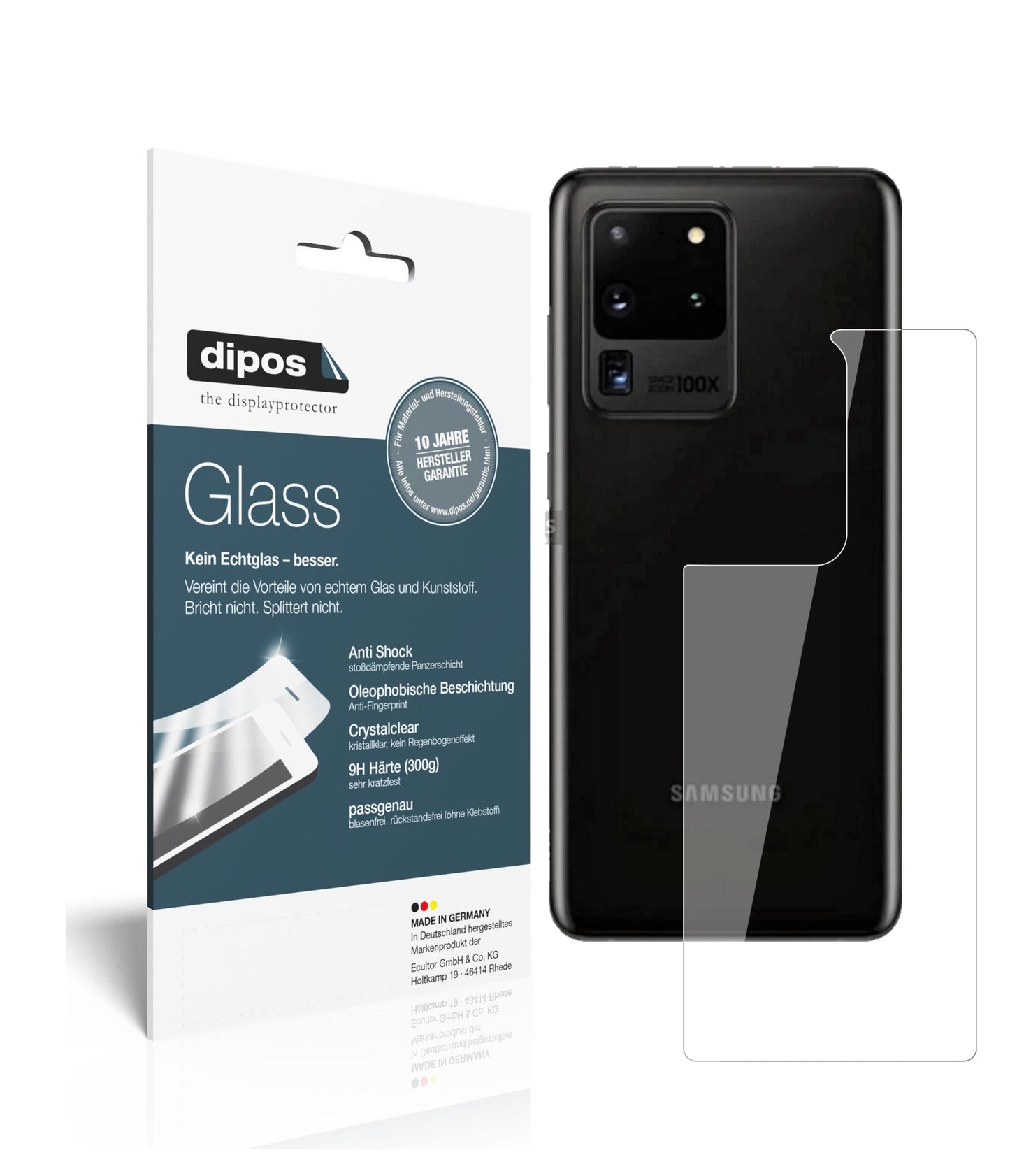 1x 9H Schutzfolie für Samsung Galaxy S20 Ultra Rückseite Panzerfolie