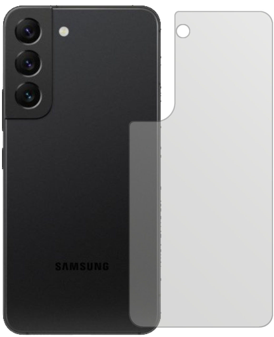 SamsungGalaxy S22 Rückseite mit aufgebrachter dipos Displayschutzfolie, die lästige Fingerabdrücke minimiert