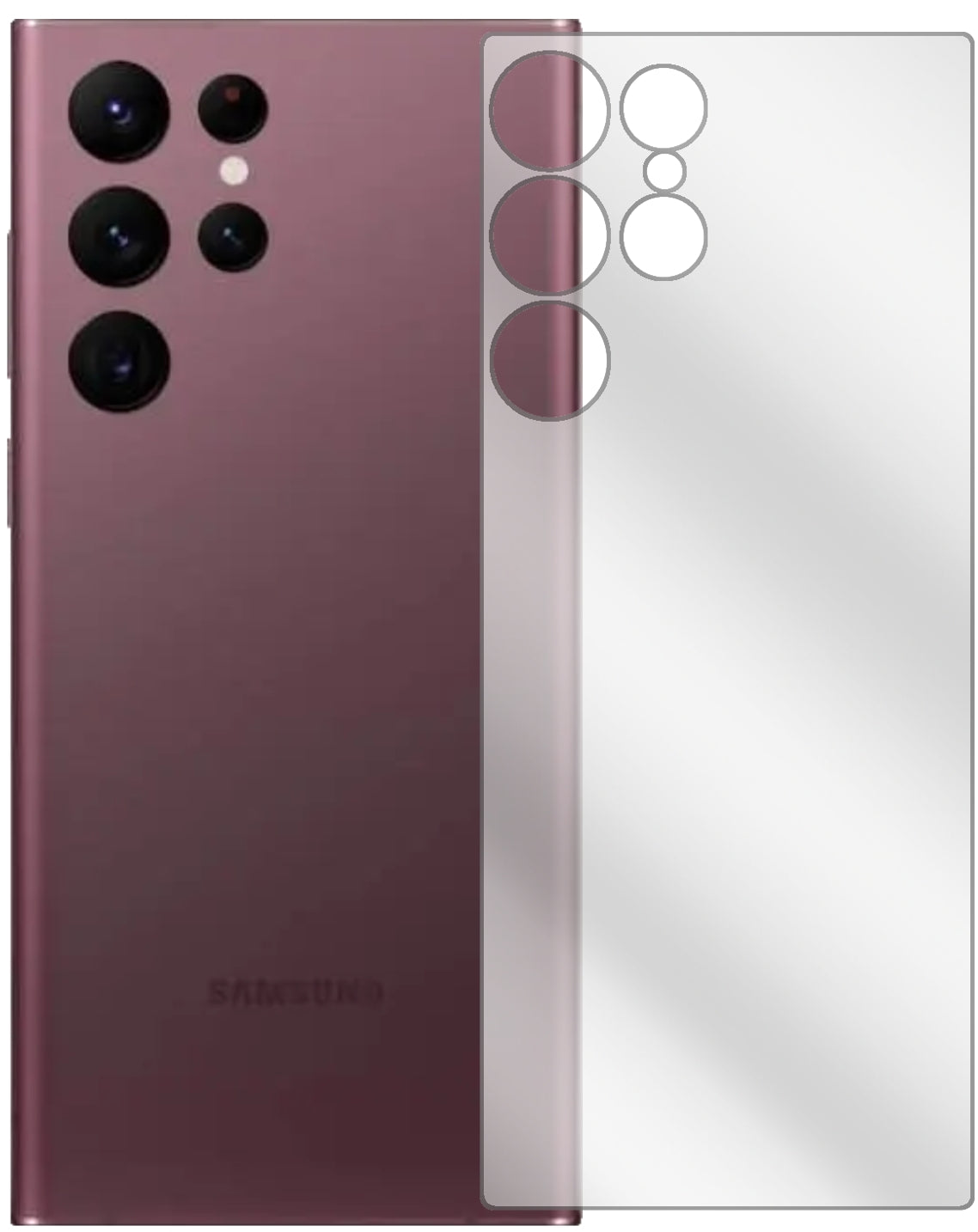 SamsungGalaxy S22 Ultra Rückseite mit aufgebrachter dipos Displayschutzfolie, glasklare Darstellung ohne Einschränkungen