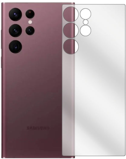 SamsungGalaxy S22 Ultra Rückseite mit aufgebrachter dipos Displayschutzfolie, glasklare Darstellung ohne Einschränkungen