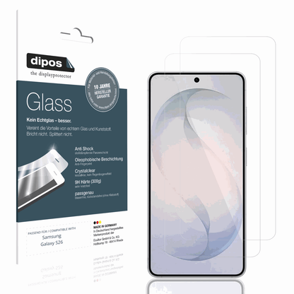 Klare Displayschutzfolie von dipos passend für Samsung Galaxy S26, 9H kratzfest und blasenfrei montiert