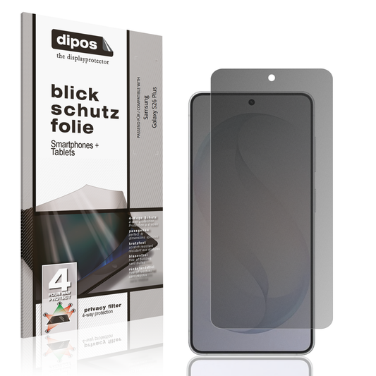 Blickschutzfolie von dipos passend für Samsung Galaxy S26 Plus, präziser Zuschnitt und blasenfrei montiert