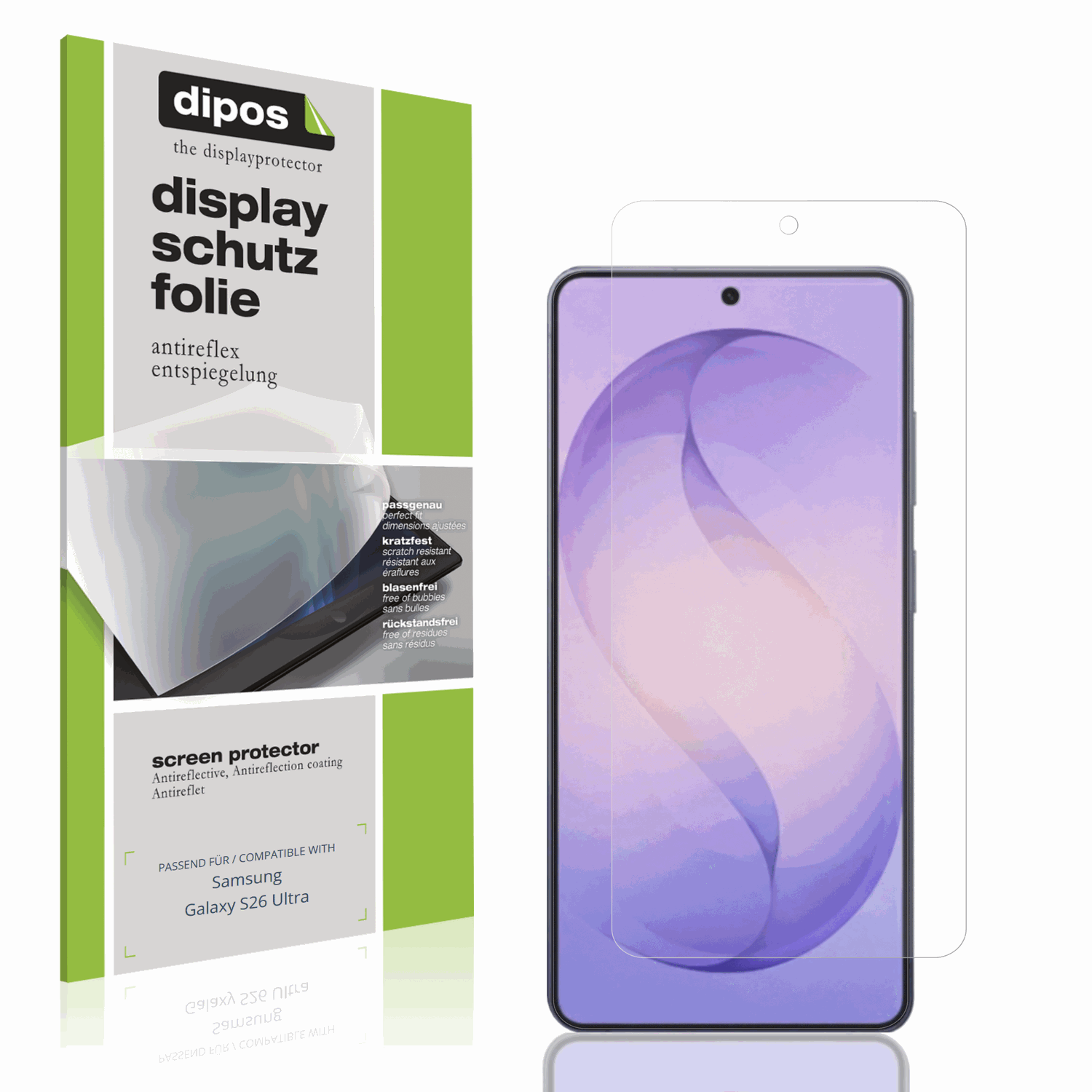 Matte Displayschutzfolie von dipos passend für Samsung Galaxy S26 Ultra, präziser Zuschnitt und blasenfrei montiert
