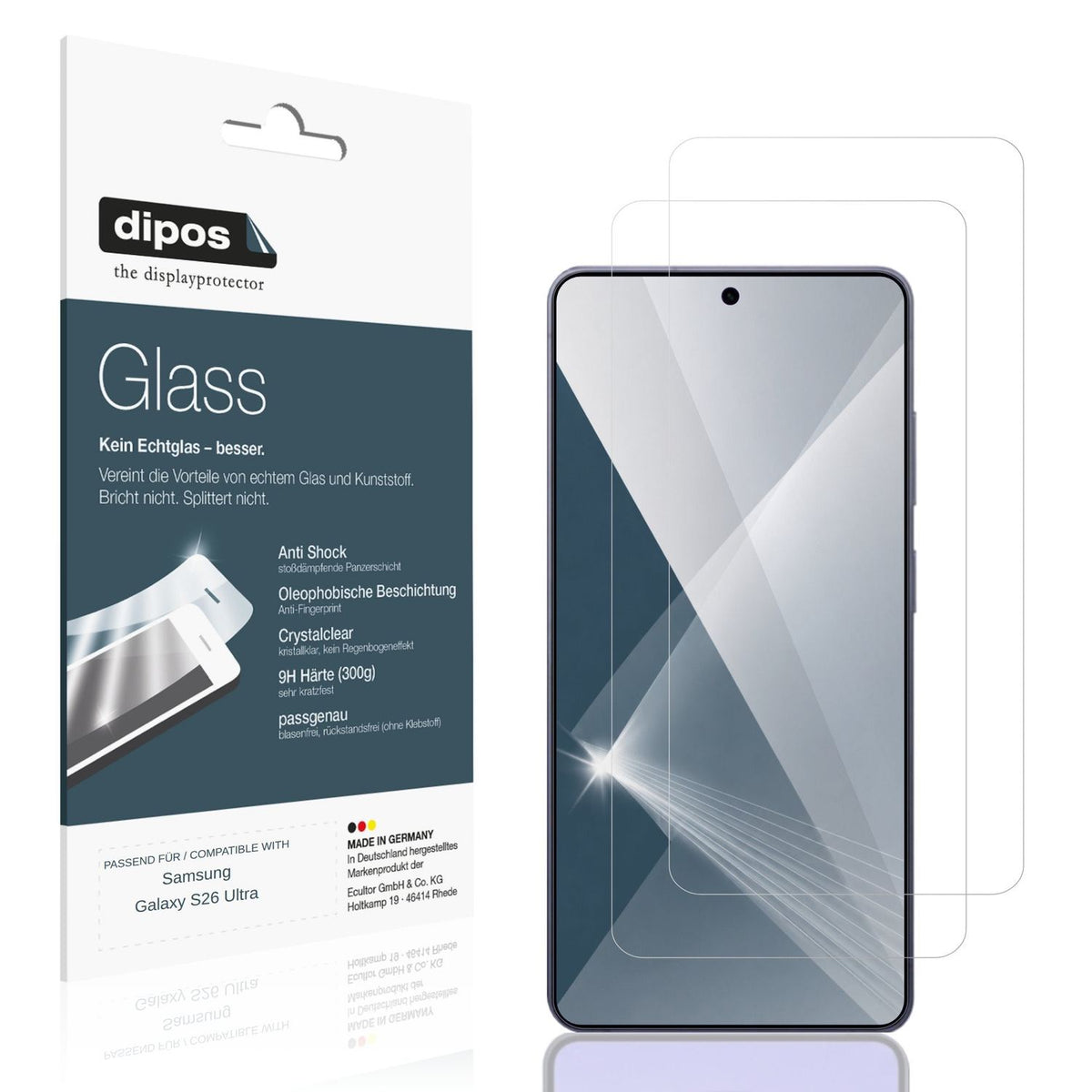 Klare Displayschutzfolie von dipos passend für Samsung Galaxy S26 Ultra, 9H kratzfest und blasenfrei montiert