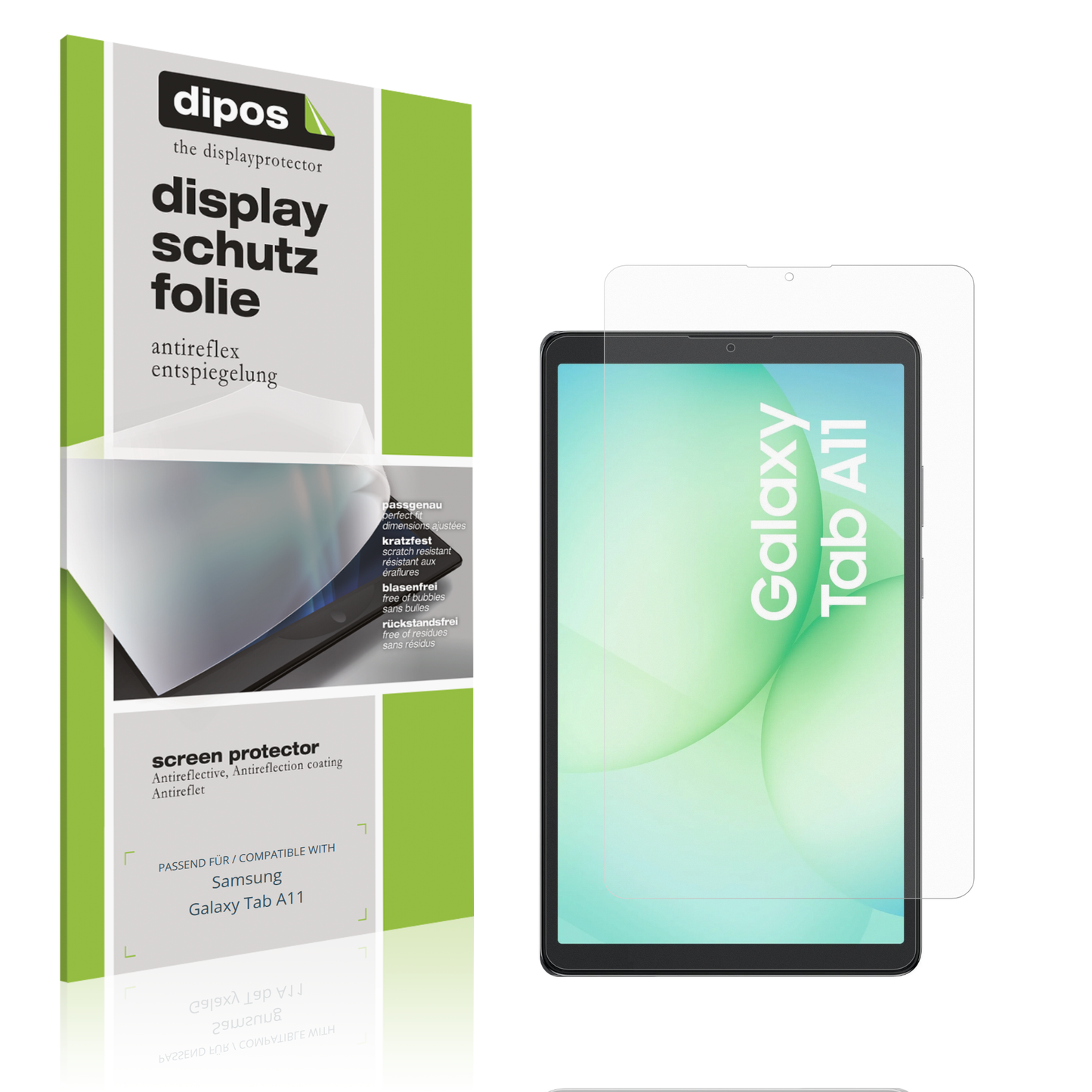 Matte Displayschutzfolie von dipos passend für Samsung Galaxy Tab A11, präziser Zuschnitt und blasenfrei montiert