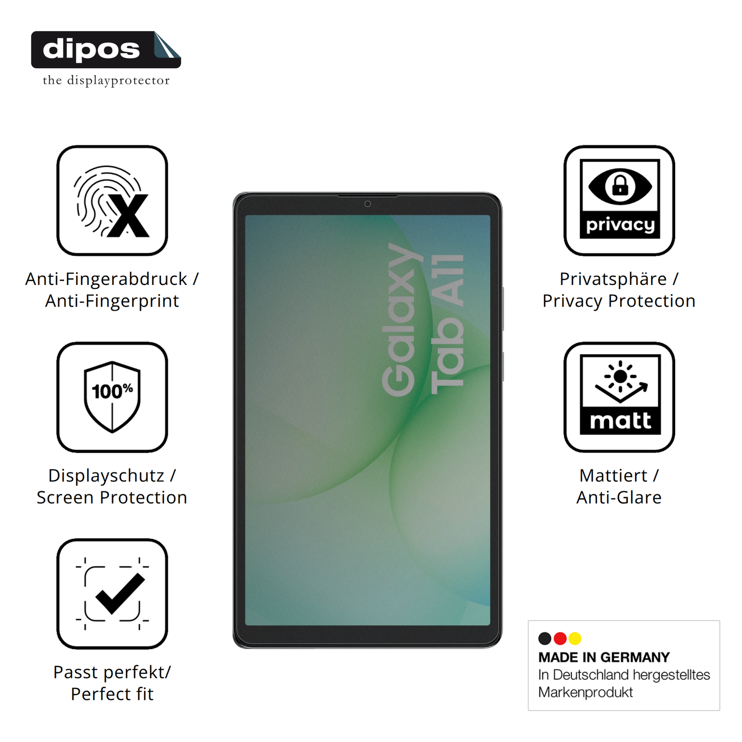 Privatsphäre-Schutz durch Sichtschutz-Folie passend zugeschnitten für Samsung Galaxy Tab A11