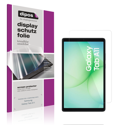 Klare Displayschutzfolie von dipos passend für Samsung Galaxy Tab A11, präziser Zuschnitt und blasenfrei montiert