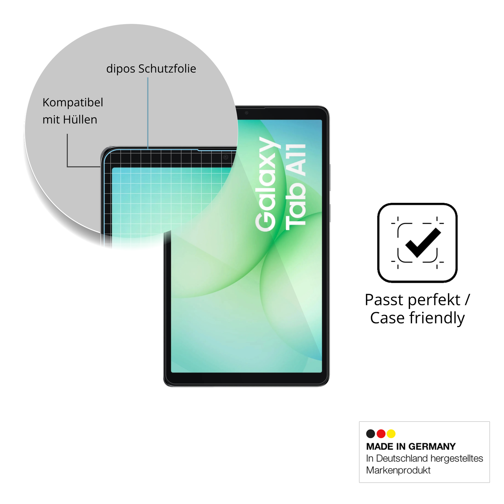Schutzfolie mit optimaler Passform, zur Verwendung mit Hüllen geeignet