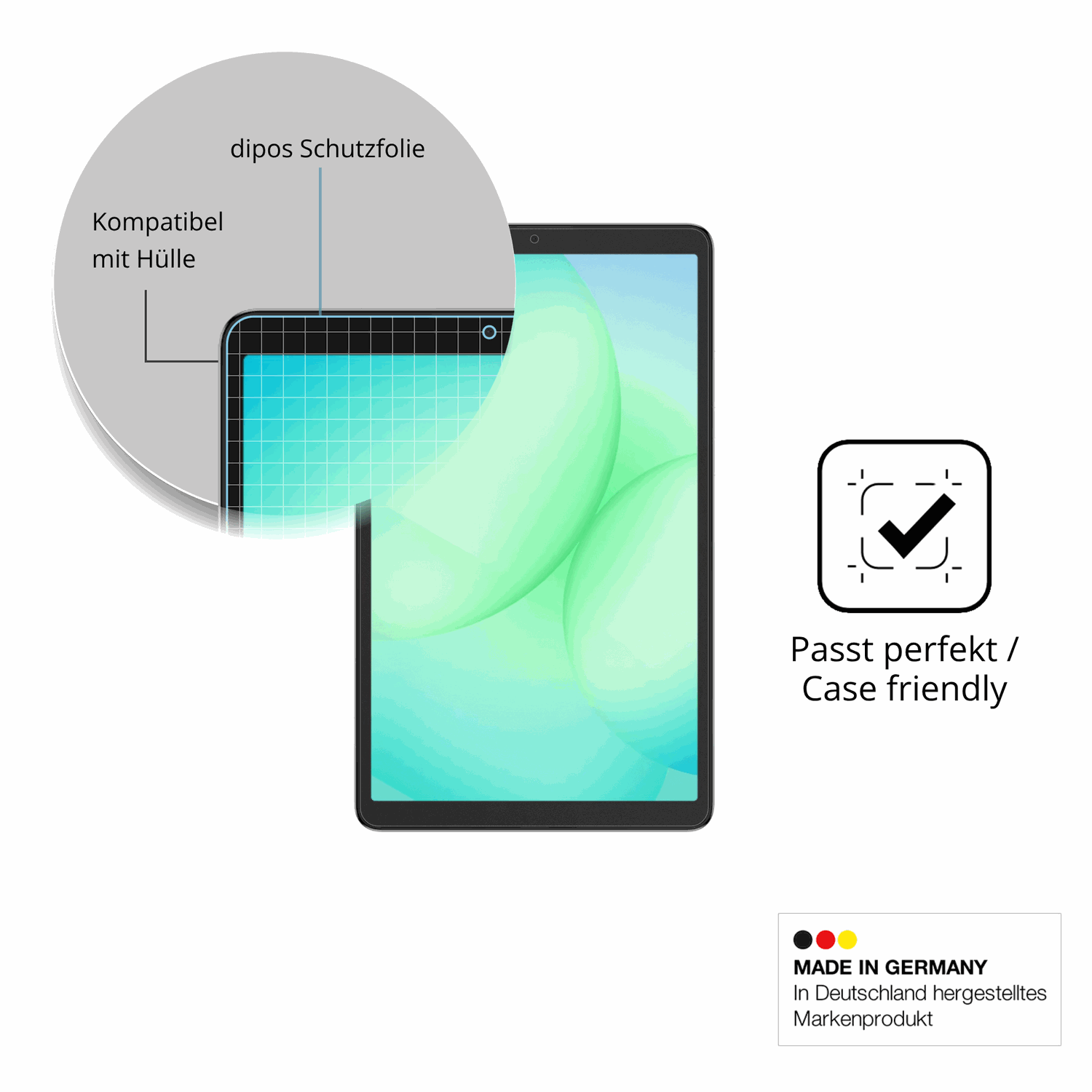 Schutzfolie mit optimaler Passform, zur Verwendung mit Hüllen geeignet