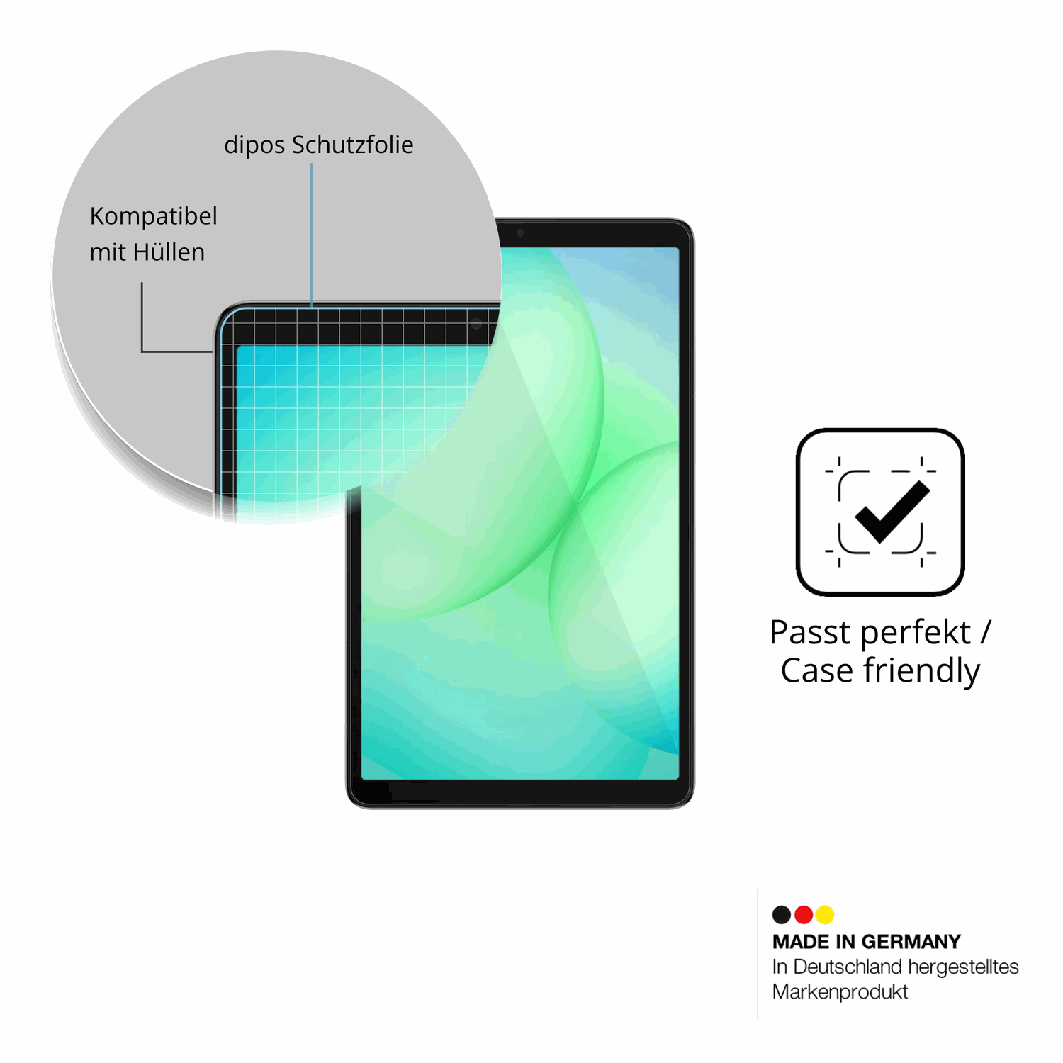 Schutzfolie mit optimaler Passform, zur Verwendung mit Hüllen geeignet