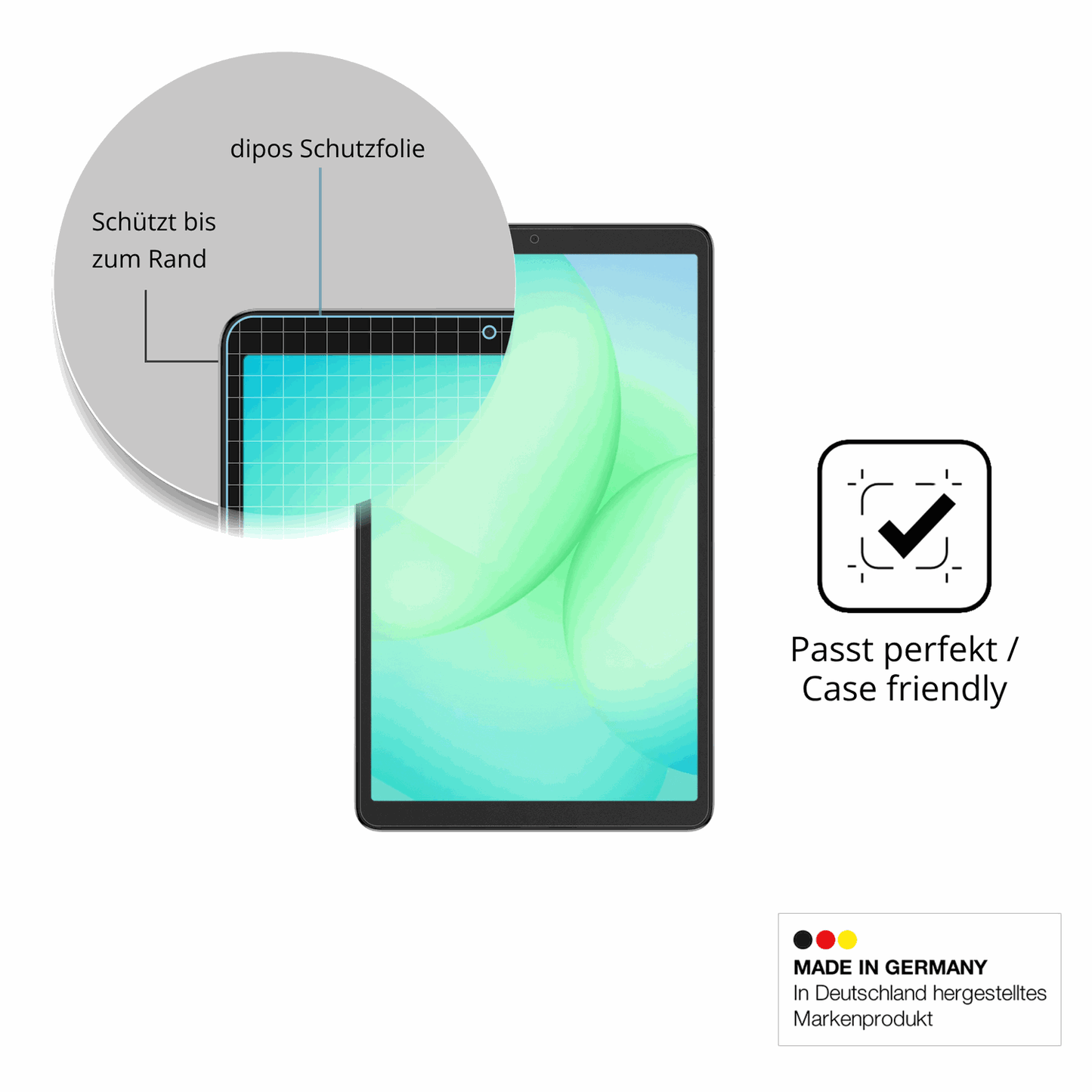 Schutzglasfolie mit optimaler Passform, zur Verwendung mit Hüllen geeignet