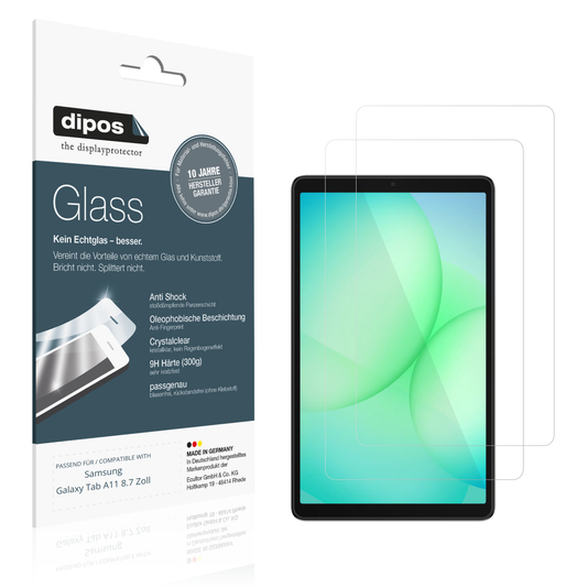Klare Displayschutzfolie von dipos passend für samsunggalaxy tab a11 8.7 zoll, 9H kratzfest und blasenfrei montiert