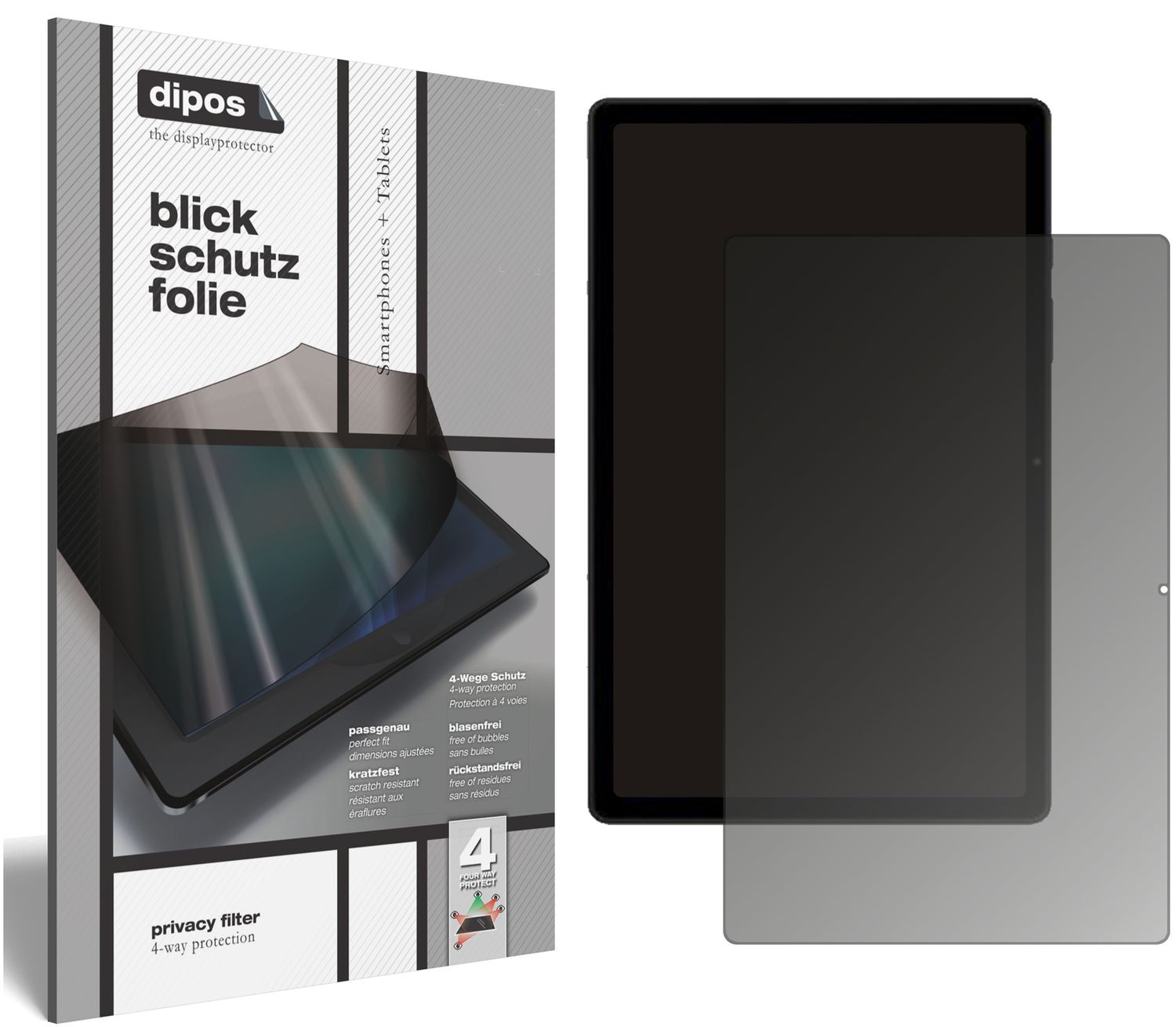 Blickschutzfolie von dipos passend für Samsung Galaxy Tab A8 10.5 Zoll (2021), präziser Zuschnitt und blasenfrei montiert