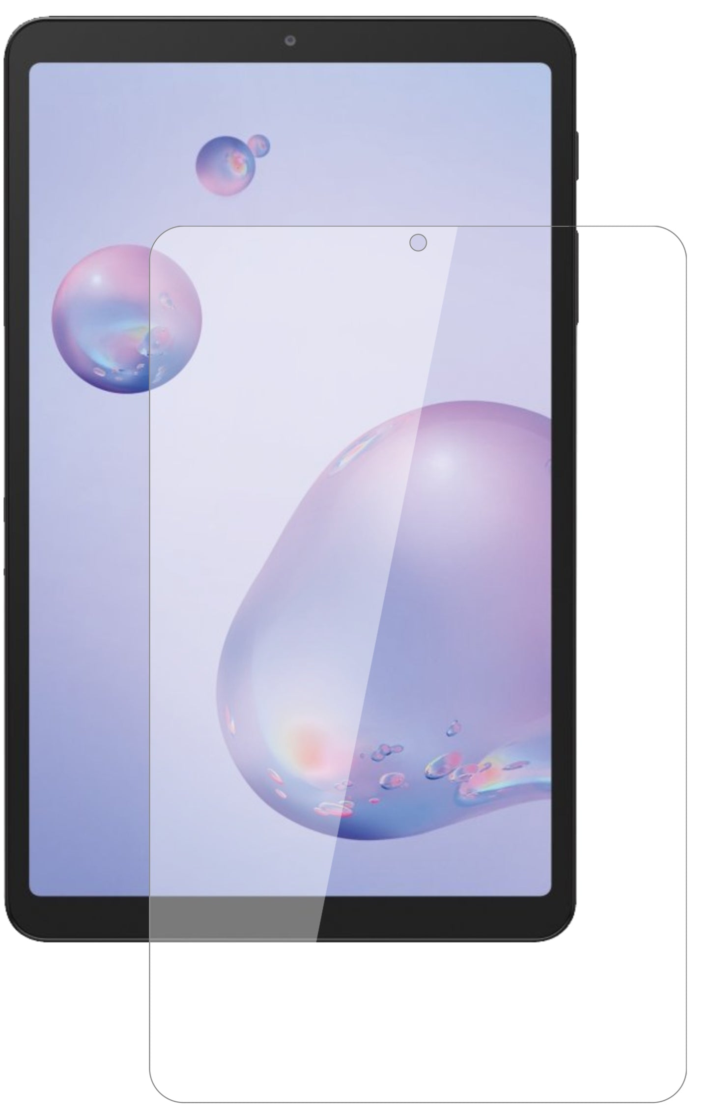 SamsungGalaxy Tab A 8.4 (2020) mit aufgebrachter dipos Flex Schutzfolie, glasklare Darstellung ohne Einschränkungen