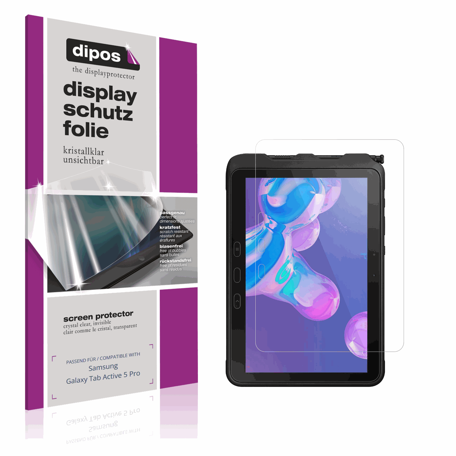 Klare Displayschutzfolie von dipos passend für Samsung Galaxy Tab Active 5 Pro, präziser Zuschnitt und blasenfrei montiert