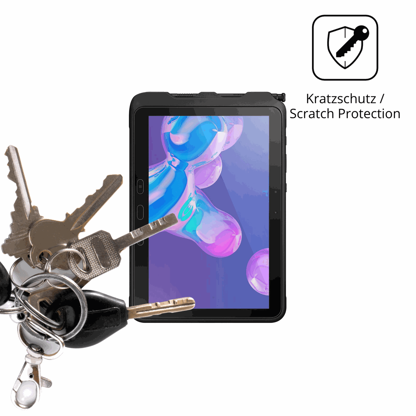 Schutz gegen Kratzer auf dem Samsung Galaxy Tab Active 5 Pro Glas durch Schlüssel oder Ähnliches