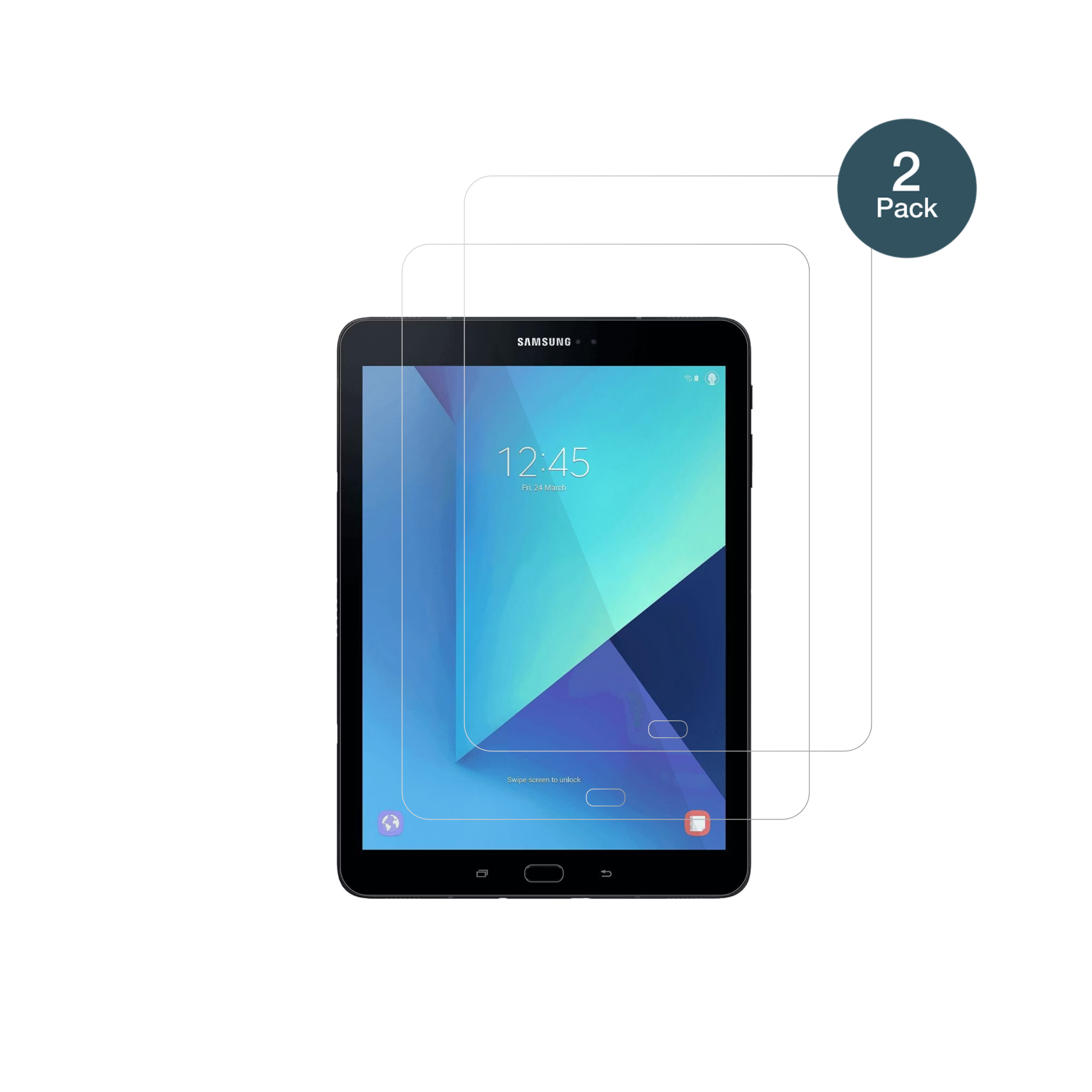 SamsungGalaxy Tab S3 mit aufgebrachter dipos Flex Schutzfolie, glasklare Darstellung ohne Einschränkungen