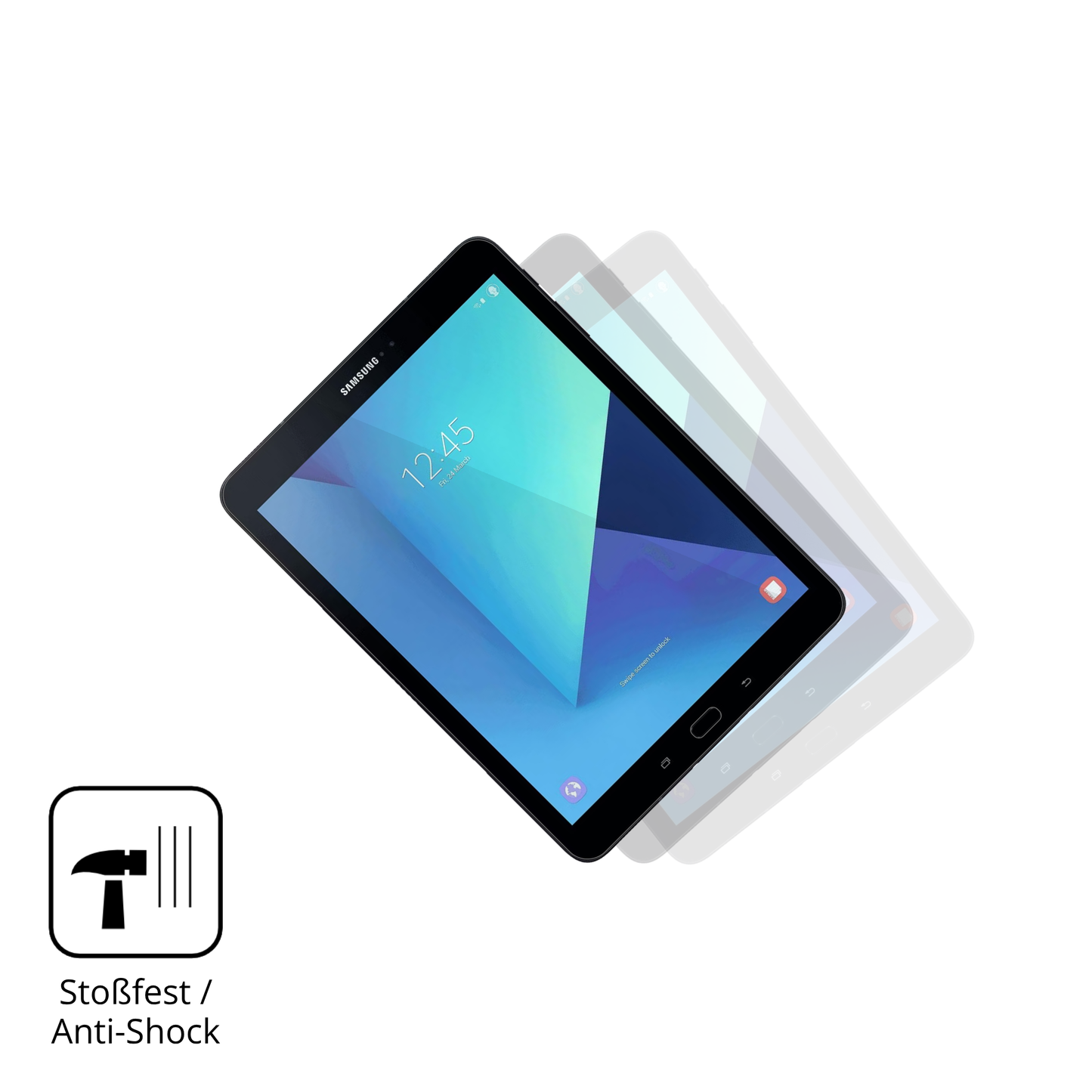 Schutz gegen Kratzer auf dem Samsung Galaxy Tab S3 Glas durch Schlüssel, Stöße gegen die Tischkante oder Stürze