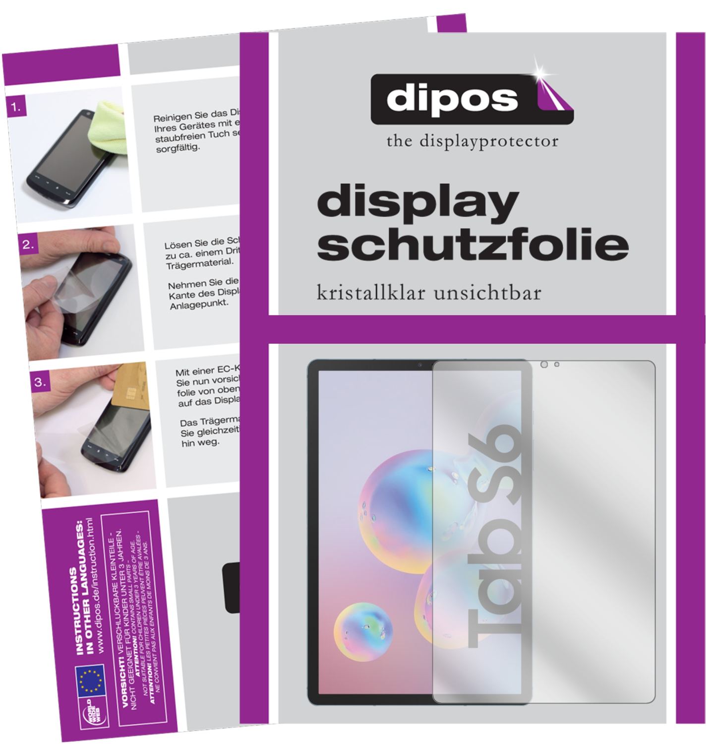 Klare Displayschutzfolie von dipos passend für Samsung Galaxy Tab S6, präziser Zuschnitt und blasenfrei montiert
