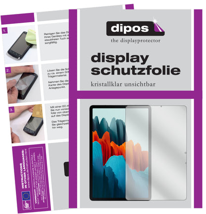 Klare Displayschutzfolie von dipos passend für Samsung Galaxy Tab S7 Plus Wi-Fi, präziser Zuschnitt und blasenfrei montiert