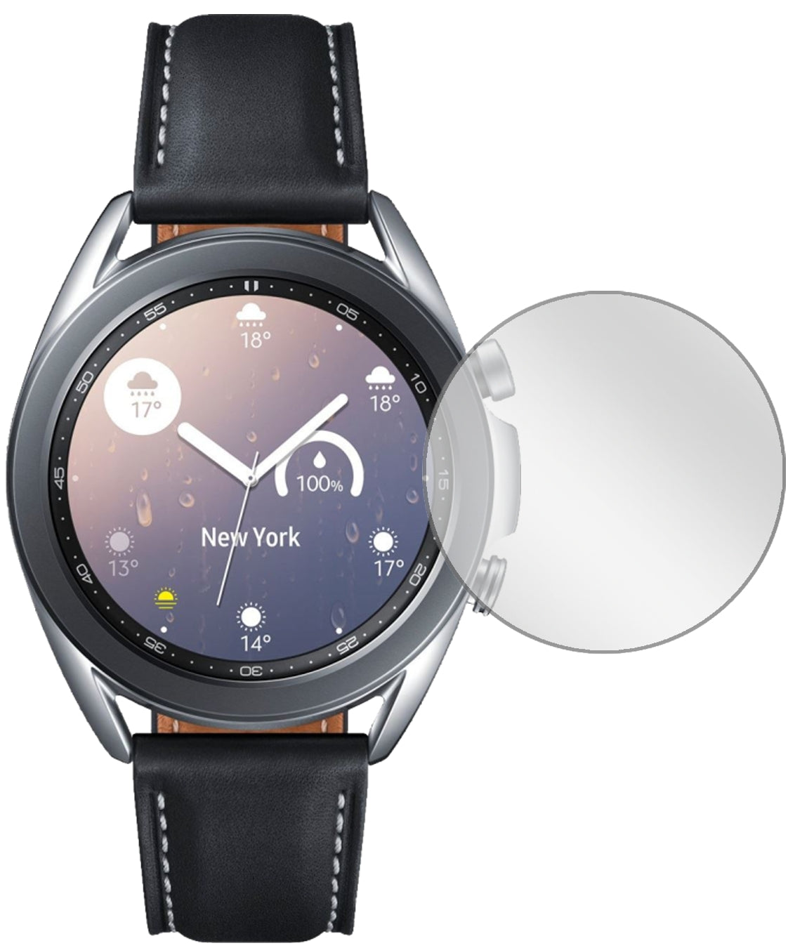 SamsungGalaxy Watch 3 (45mm) mit aufgebrachter dipos Displayschutzfolie, glasklare Darstellung ohne Einschränkungen