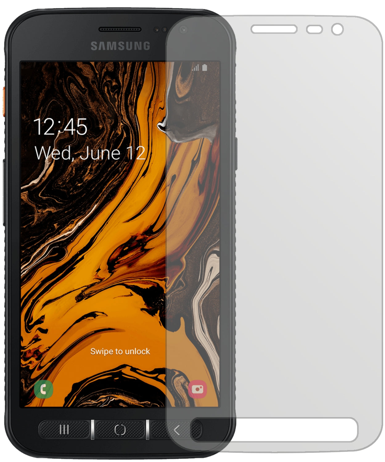 SamsungGalaxy Xcover 4S mit aufgebrachter dipos Displayschutzfolie, die lästige Fingerabdrücke minimiert
