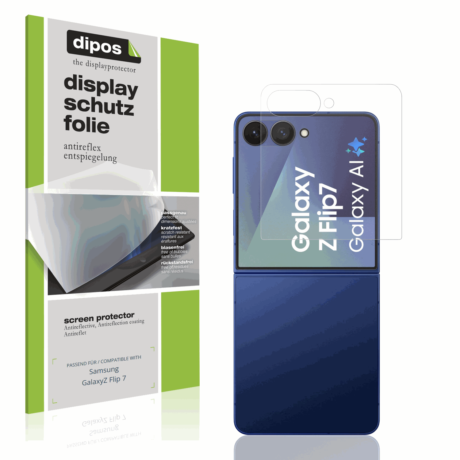 Matte Displayschutzfolie von dipos passend für Samsung GalaxyZ Flip 7, präziser Zuschnitt und blasenfrei montiert