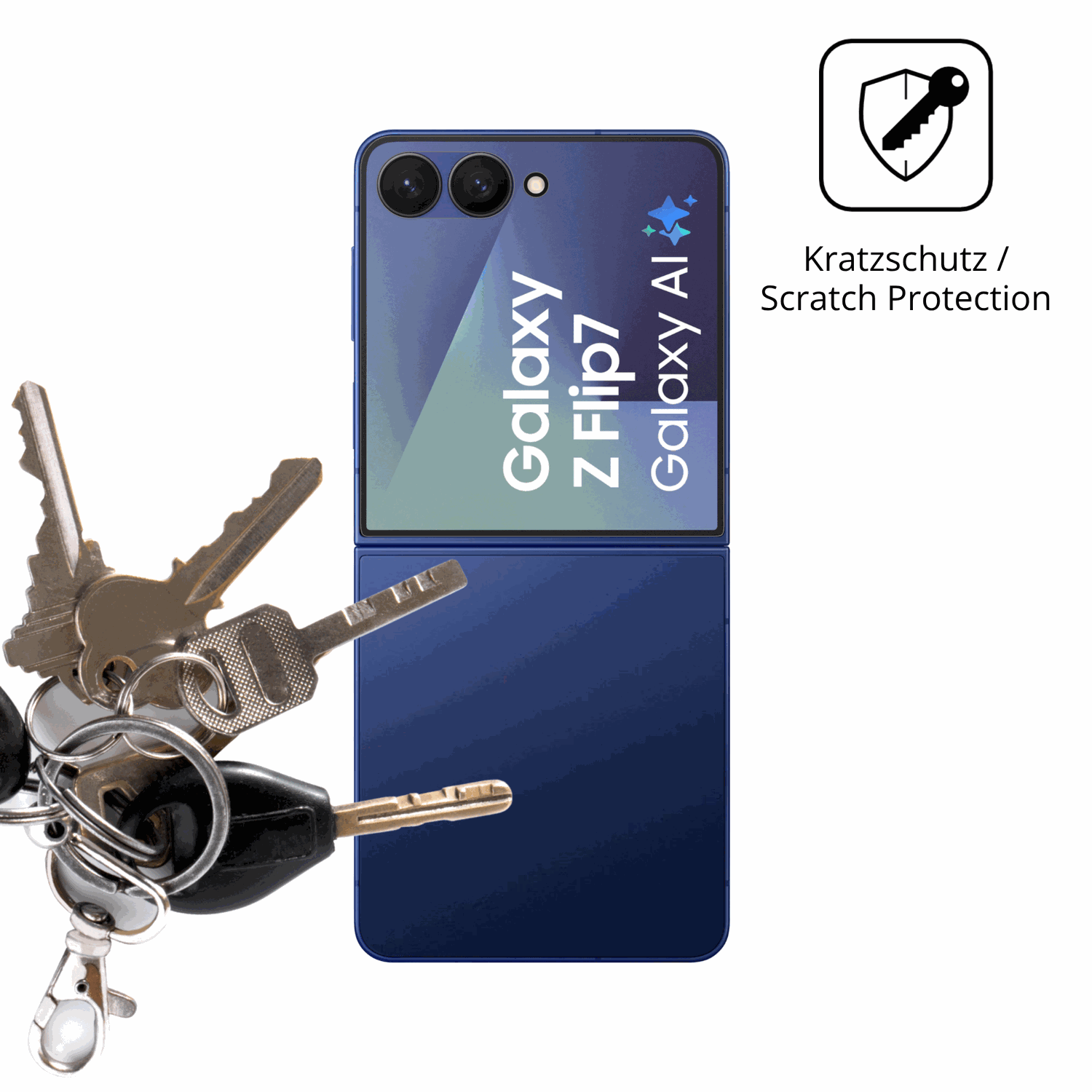 Schutz gegen Kratzer auf dem Samsung GalaxyZ Flip 7 Glas durch Schlüssel oder Ähnliches
