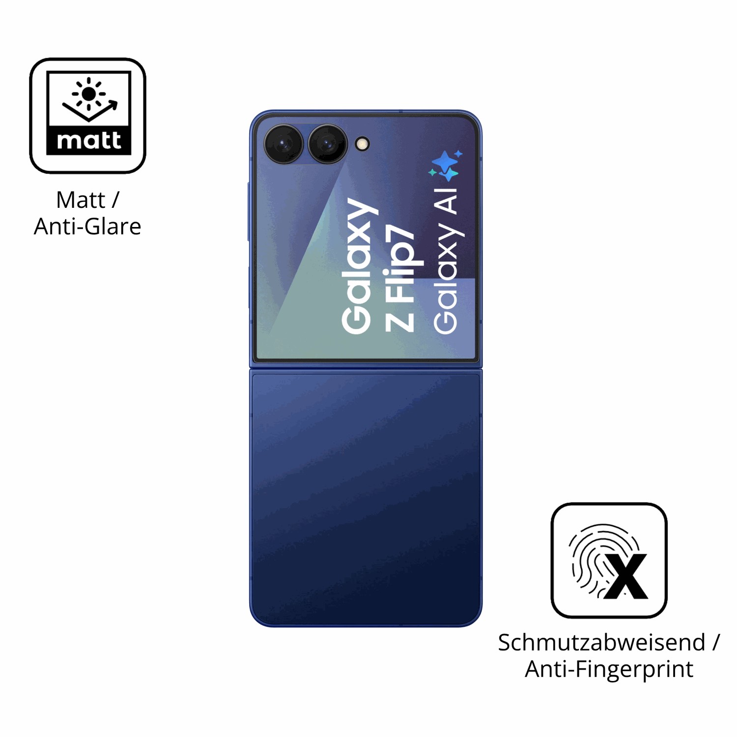 Dünne und entspiegelnde Folie passend zugeschnitten für Samsung GalaxyZ Flip 7