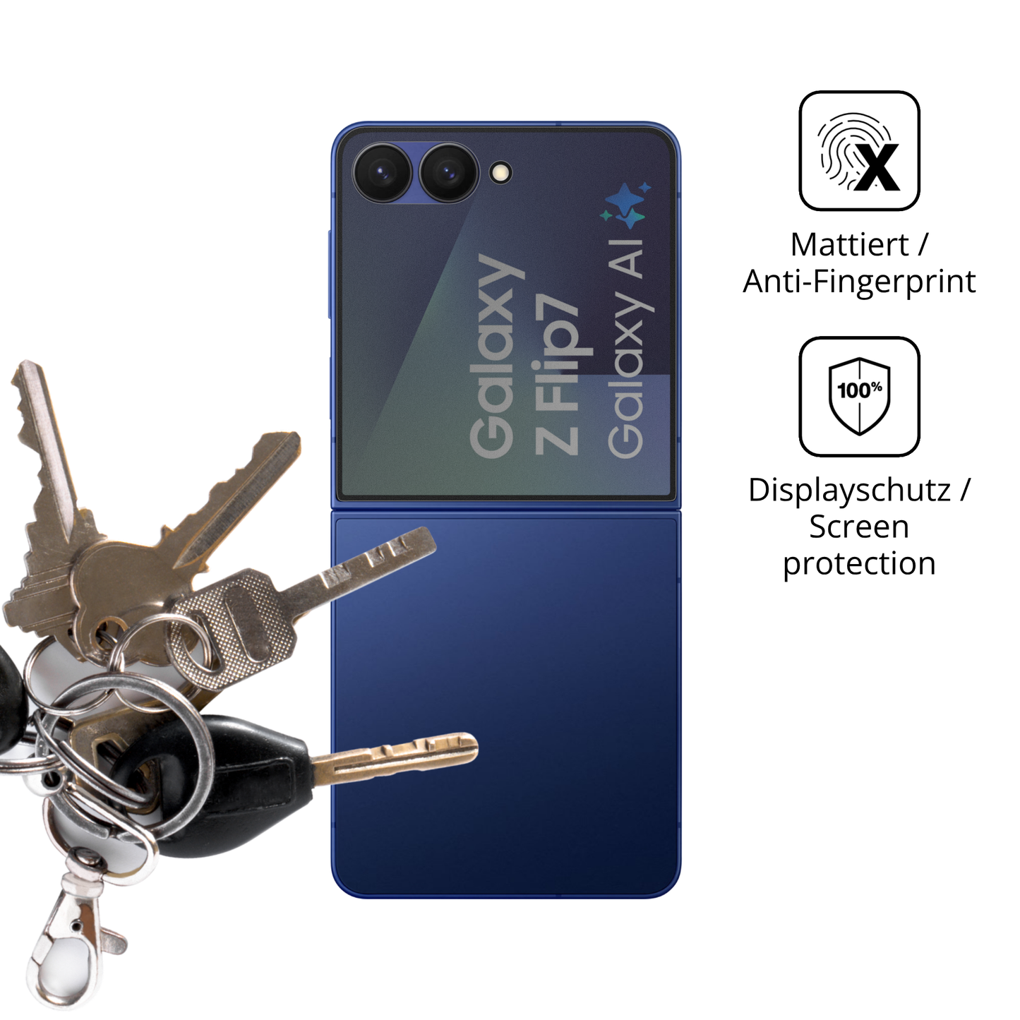 dipos Displayschutz für Samsung GalaxyZ Flip 7, mattierte Oberfläche, Blickschutzfilter und perfekter Passform