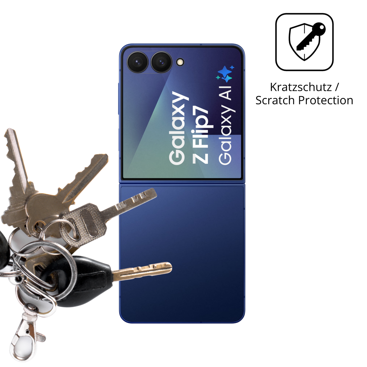 Schutz gegen Kratzer auf dem Samsung GalaxyZ Flip 7 Glas durch Schlüssel oder Ähnliches