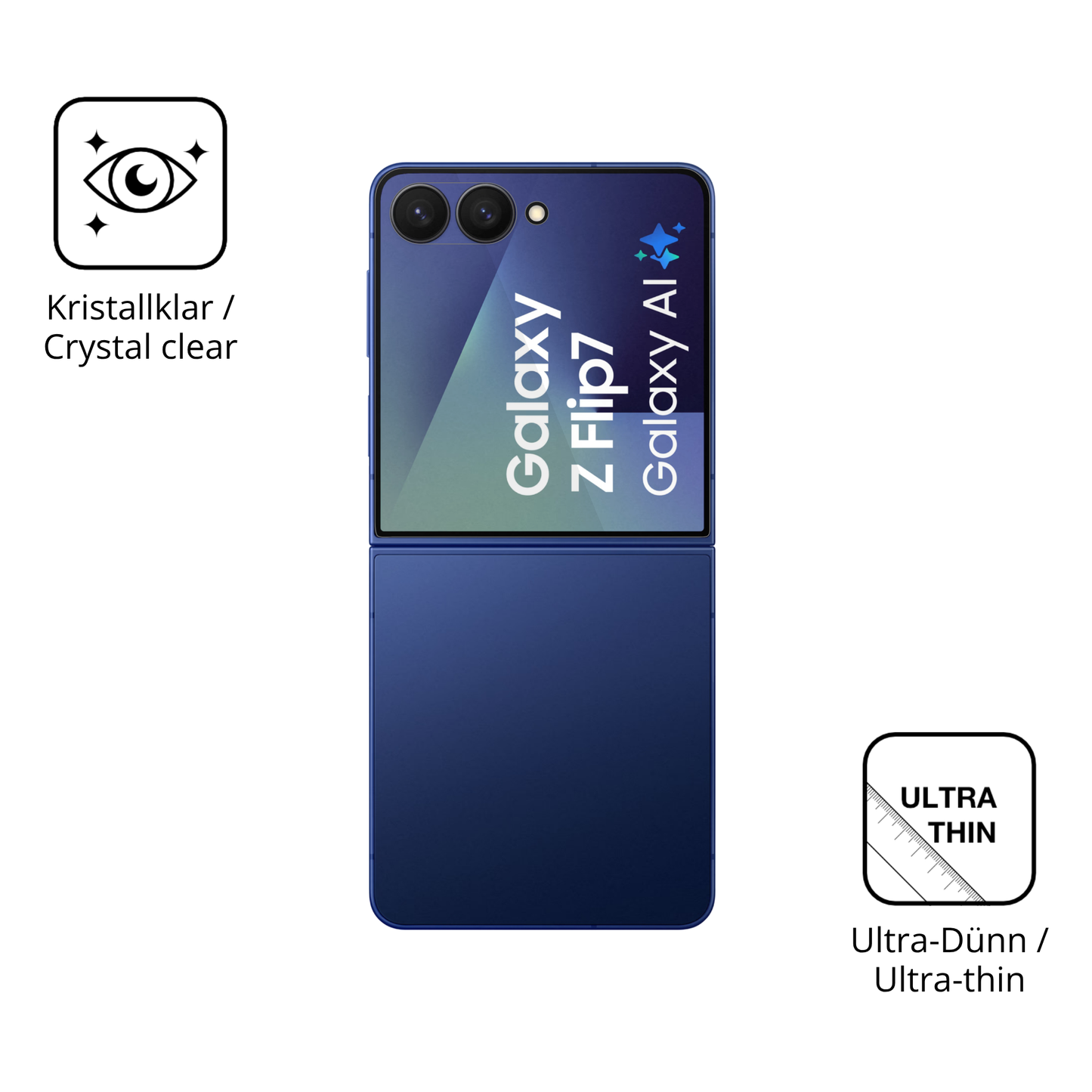 Dünne und klare Folie passend zugeschnitten für Samsung GalaxyZ Flip 7
