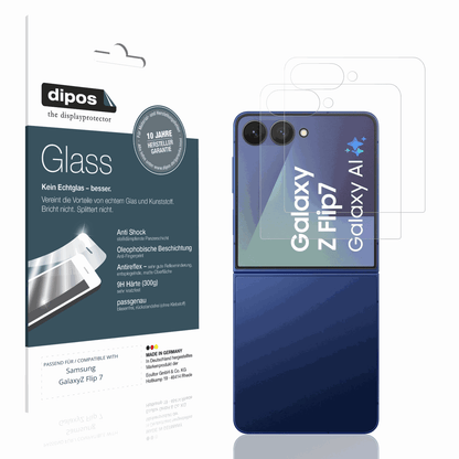SamsungGalaxy Z Flip7 Aussenseite mit aufgebrachter dipos Panzerfolie, die lästige Fingerabdrücke minimiert
